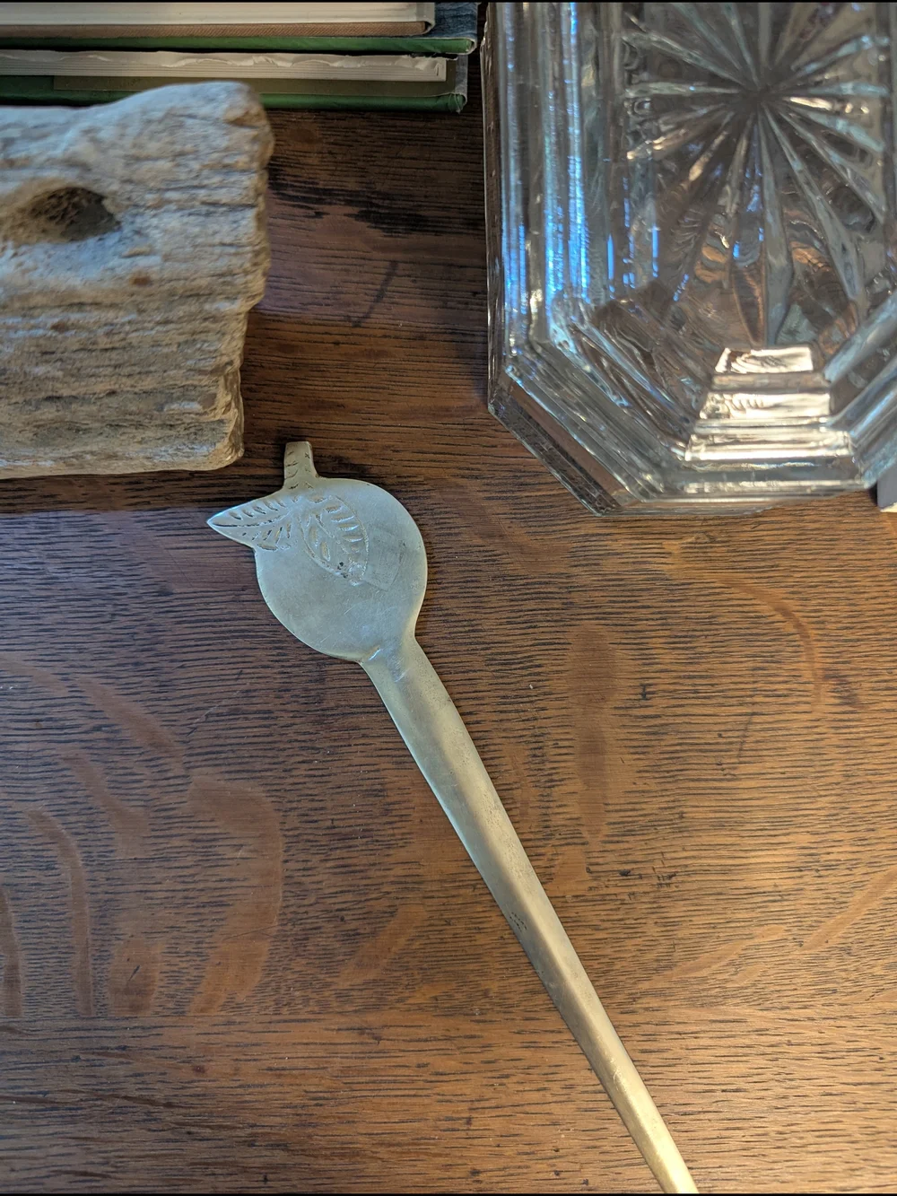 Brass Apple Motif Letter Opener Detailed Leaf Accent
